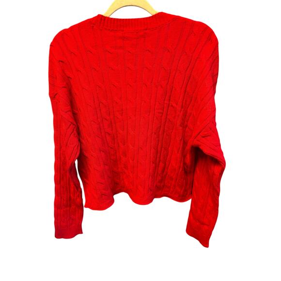 DKNY Red Cable Knit Long Sleeve Crew Neck Sweater Cozy Fall Holidays Pullover M - Picture 3 of 6